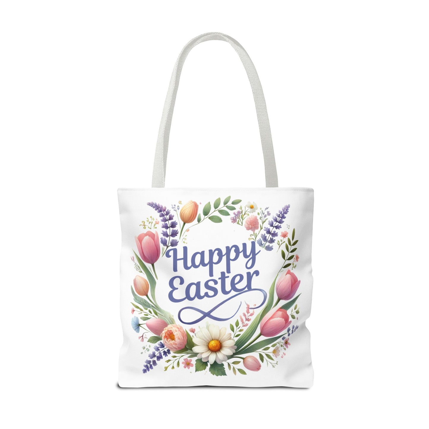 “Happy Easter” – Floral Wreath Tote Bag 🌸🐣👜