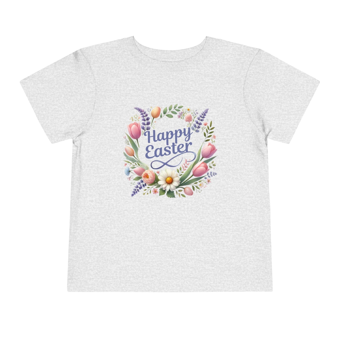 “Happy Easter” – Toddler Floral Wreath Tee 🌸🐣