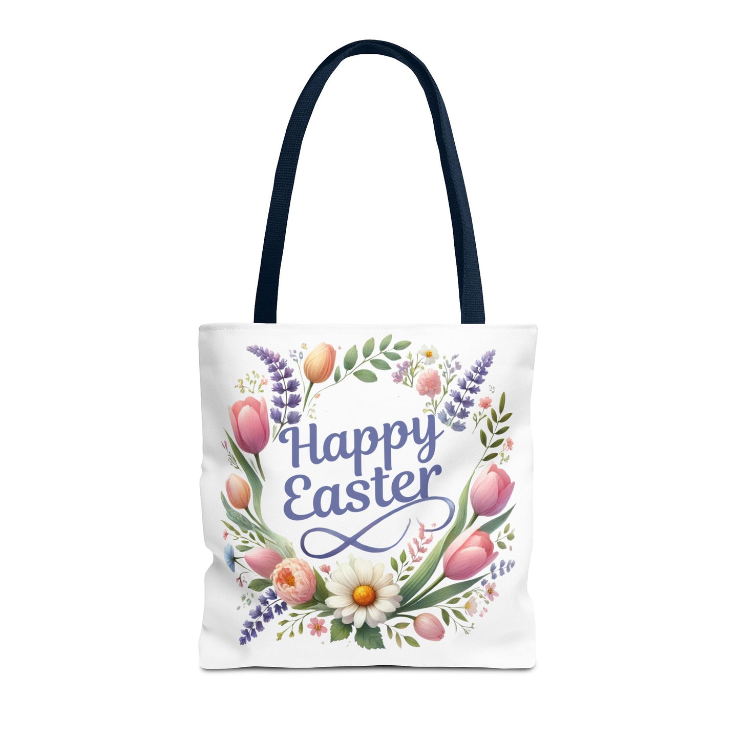 “Happy Easter” – Floral Wreath Tote Bag 🌸🐣👜