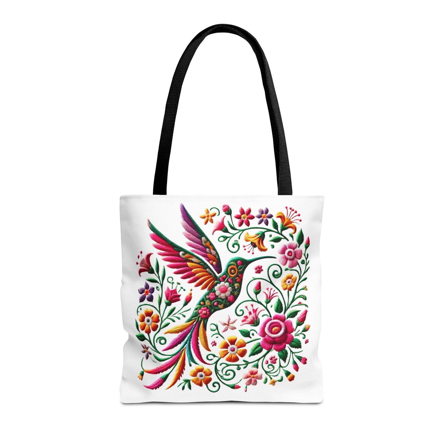 Hummingbird & Floral Embroidered-Style Tote Bag 🌸✨