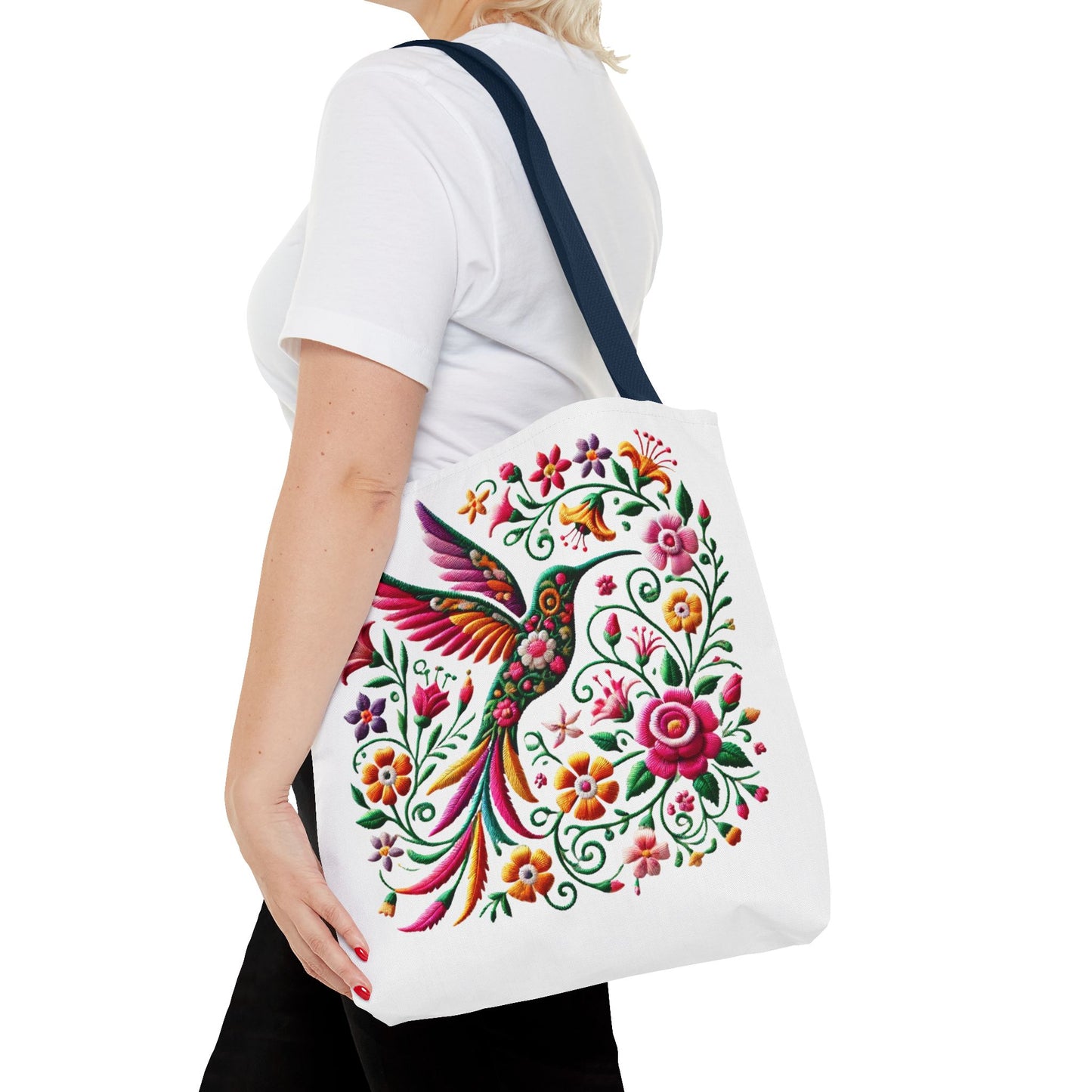 Hummingbird & Floral Embroidered-Style Tote Bag 🌸✨