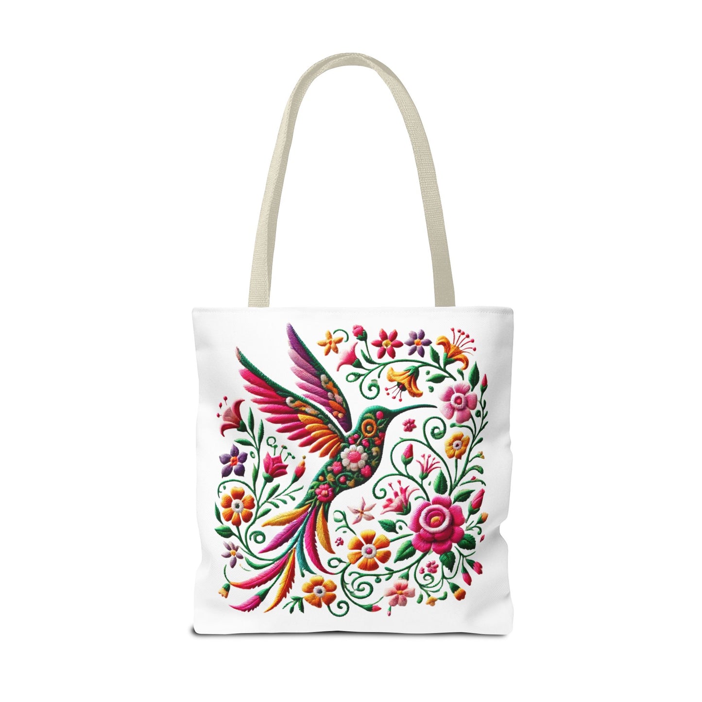 Hummingbird & Floral Embroidered-Style Tote Bag 🌸✨