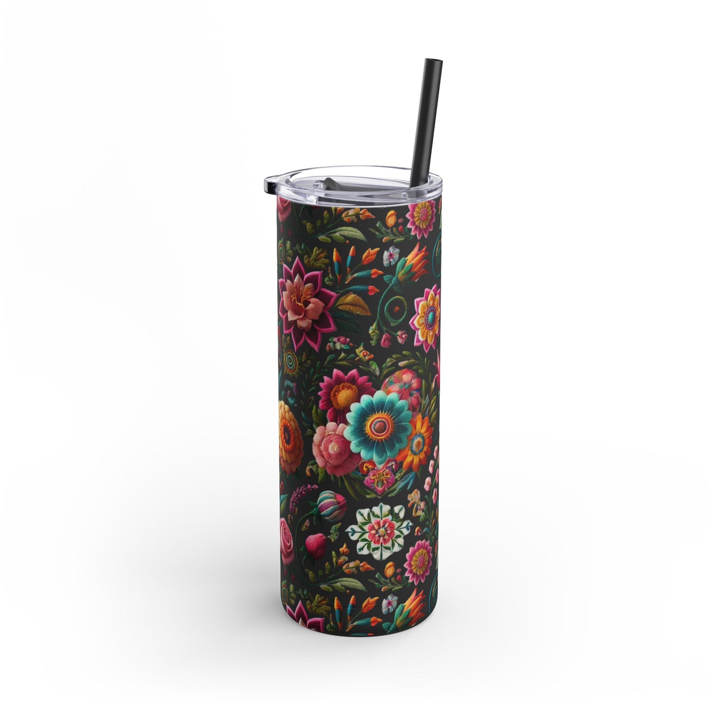 Vibrant Blooms ๐ธ Embroidered-Style Skinny Tumbler (20oz)
