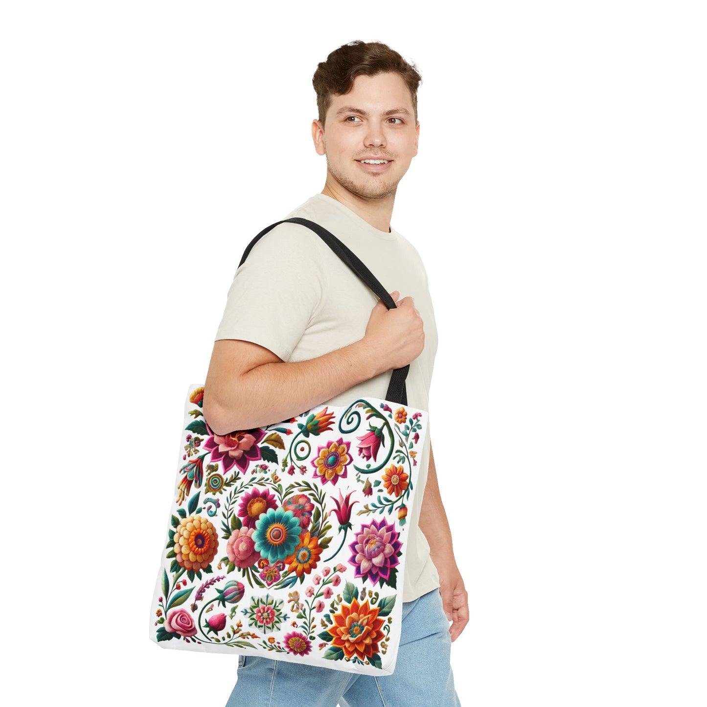 Vibrant Blooms Floral Embroidered-Style Tote Bag ๐ธ ๐ฟ