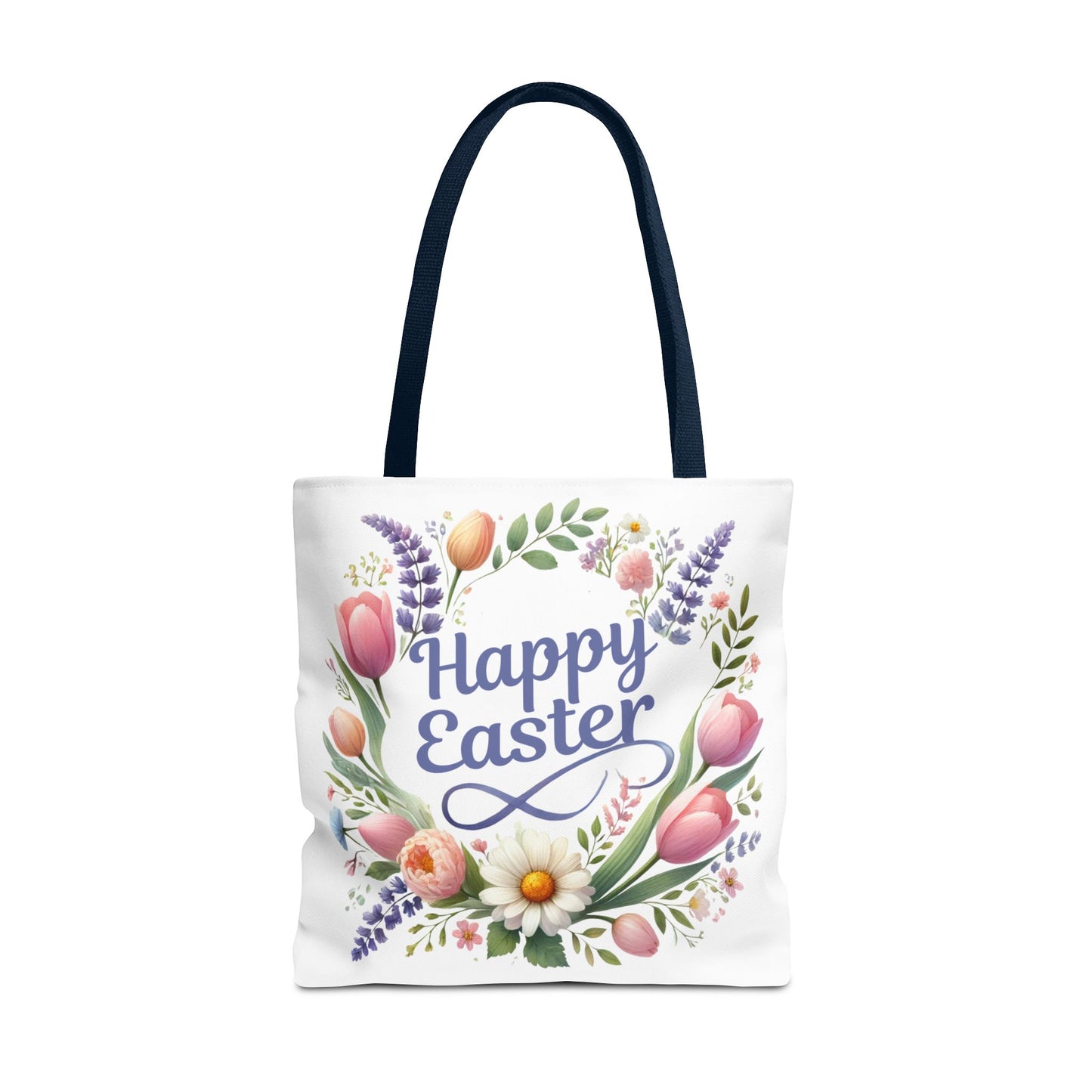 “Happy Easter” – Floral Wreath Tote Bag 🌸🐣👜