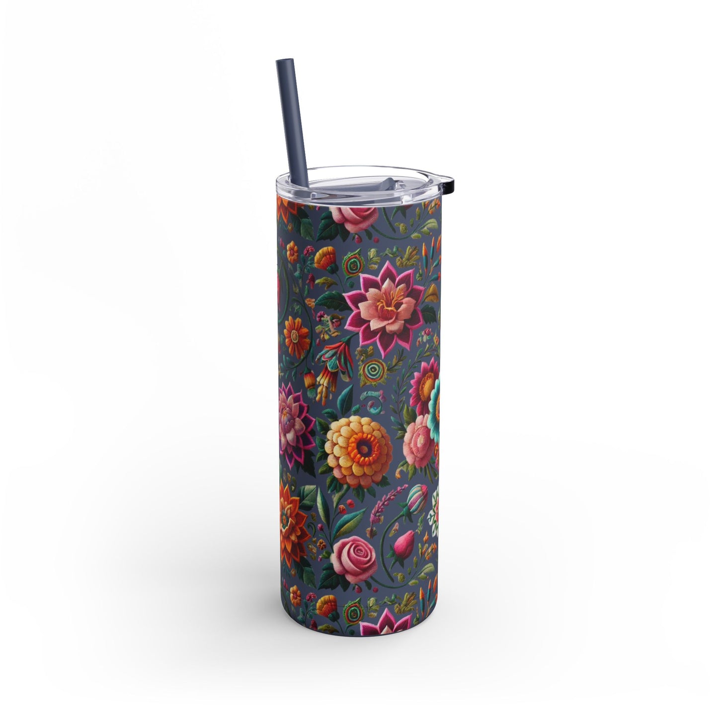 Vibrant Blooms ๐ธ Embroidered-Style Skinny Tumbler (20oz)