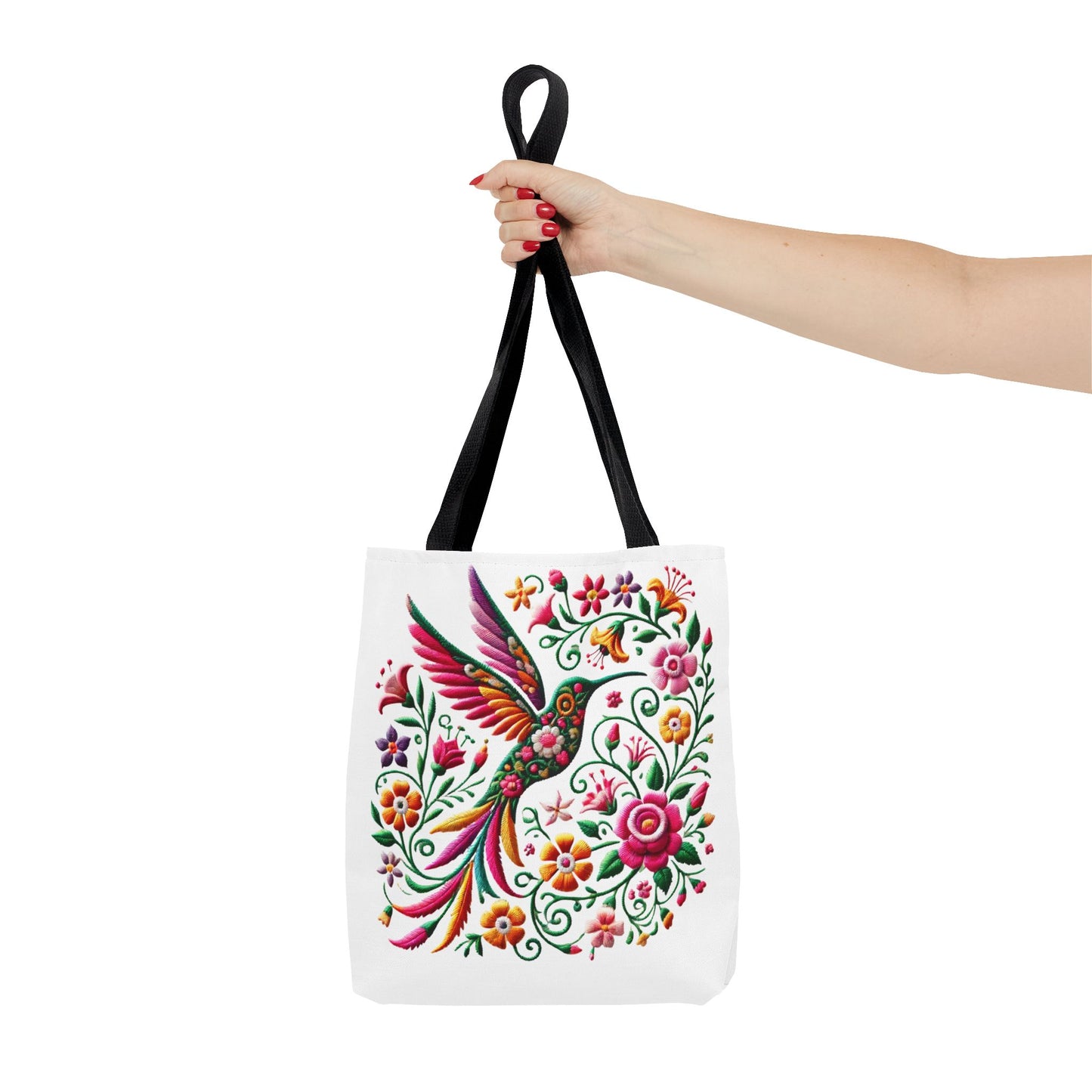 Hummingbird & Floral Embroidered-Style Tote Bag 🌸✨
