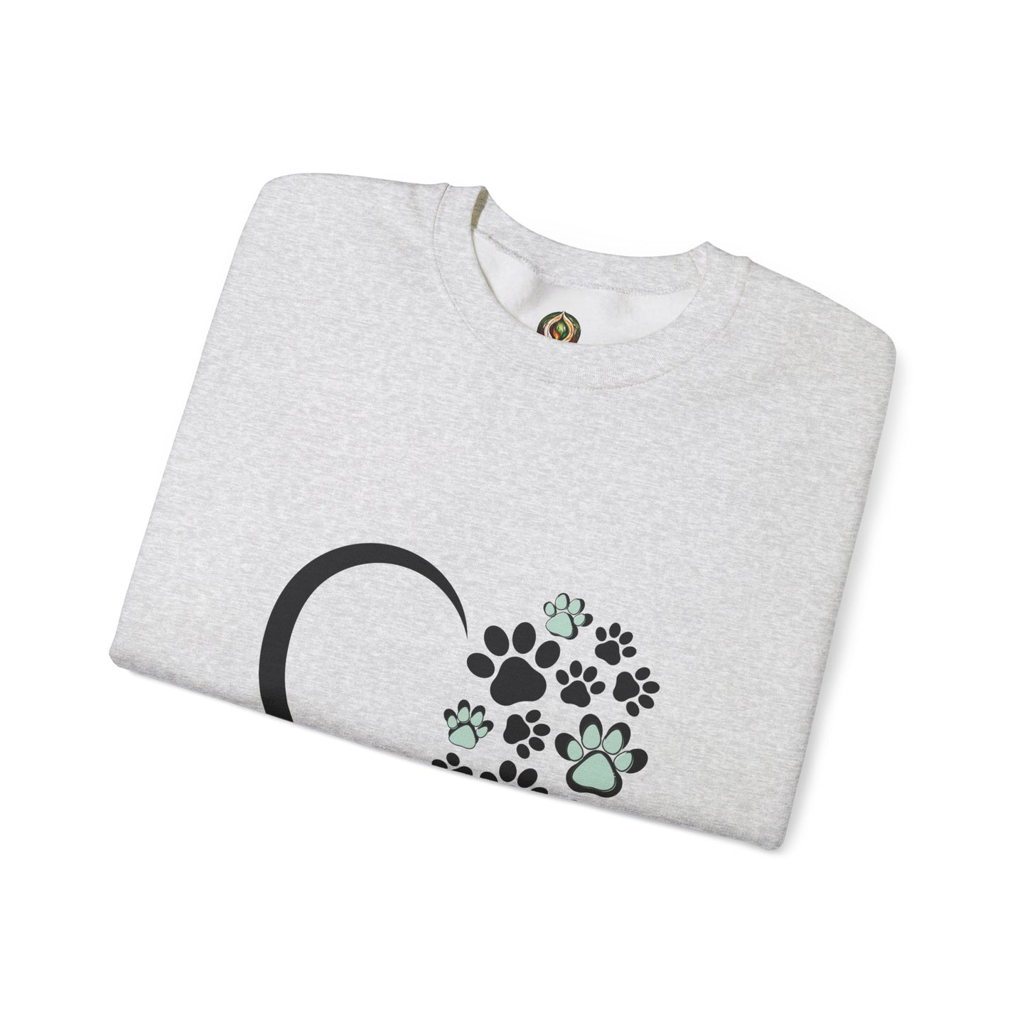 Heart & Paws Unisex Crewneck Sweatshirt – Teal & Black Paw Prints