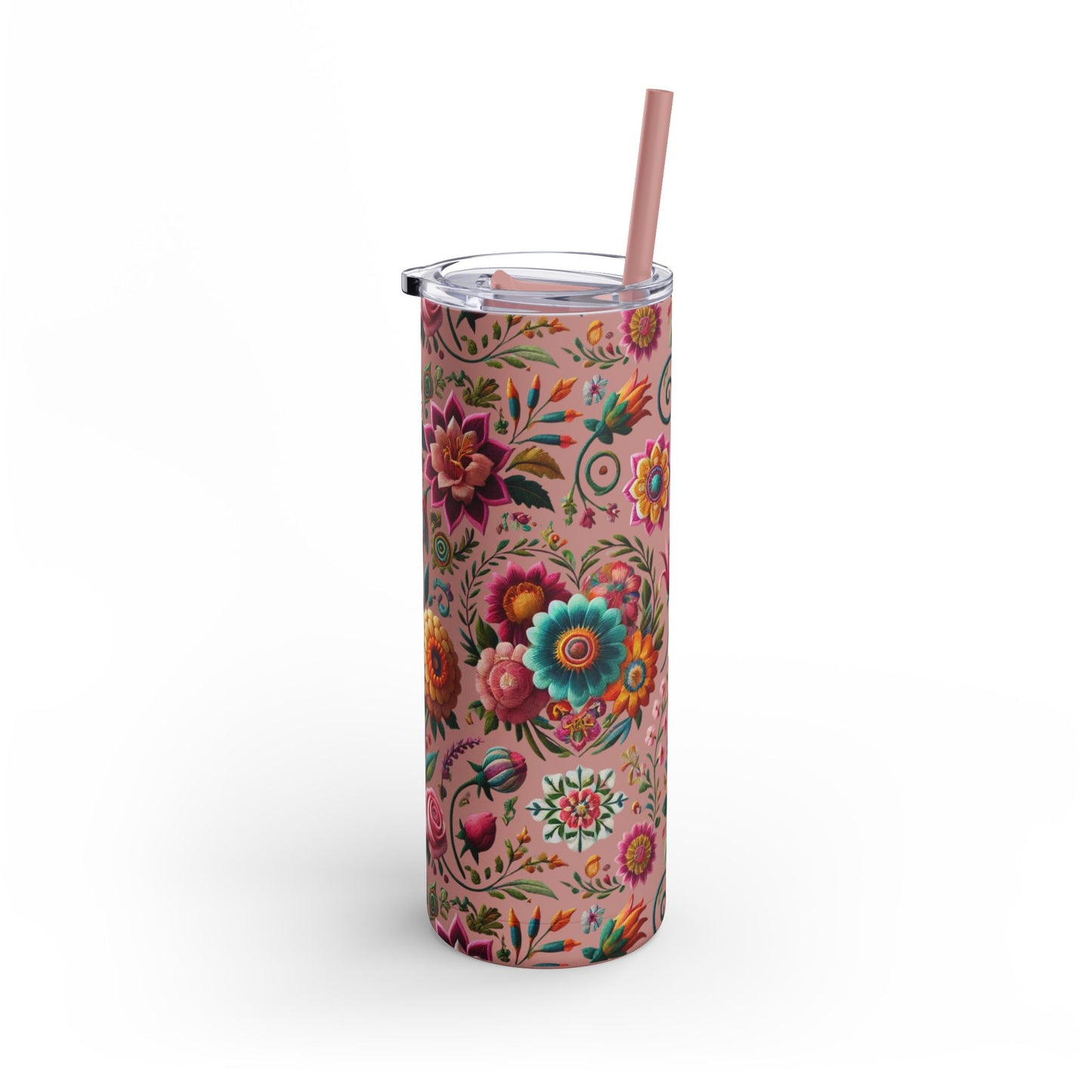 Vibrant Blooms ๐ธ Embroidered-Style Skinny Tumbler (20oz)