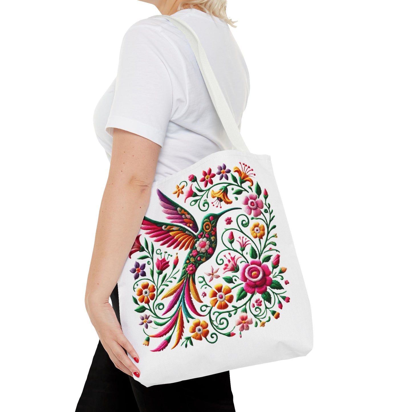 Hummingbird & Floral Embroidered-Style Tote Bag 🌸✨