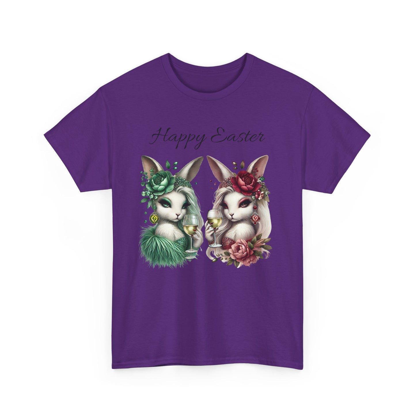 “Happy Easter” – Glam Bunny Duo Unisex Tee 🐰🍷🌿