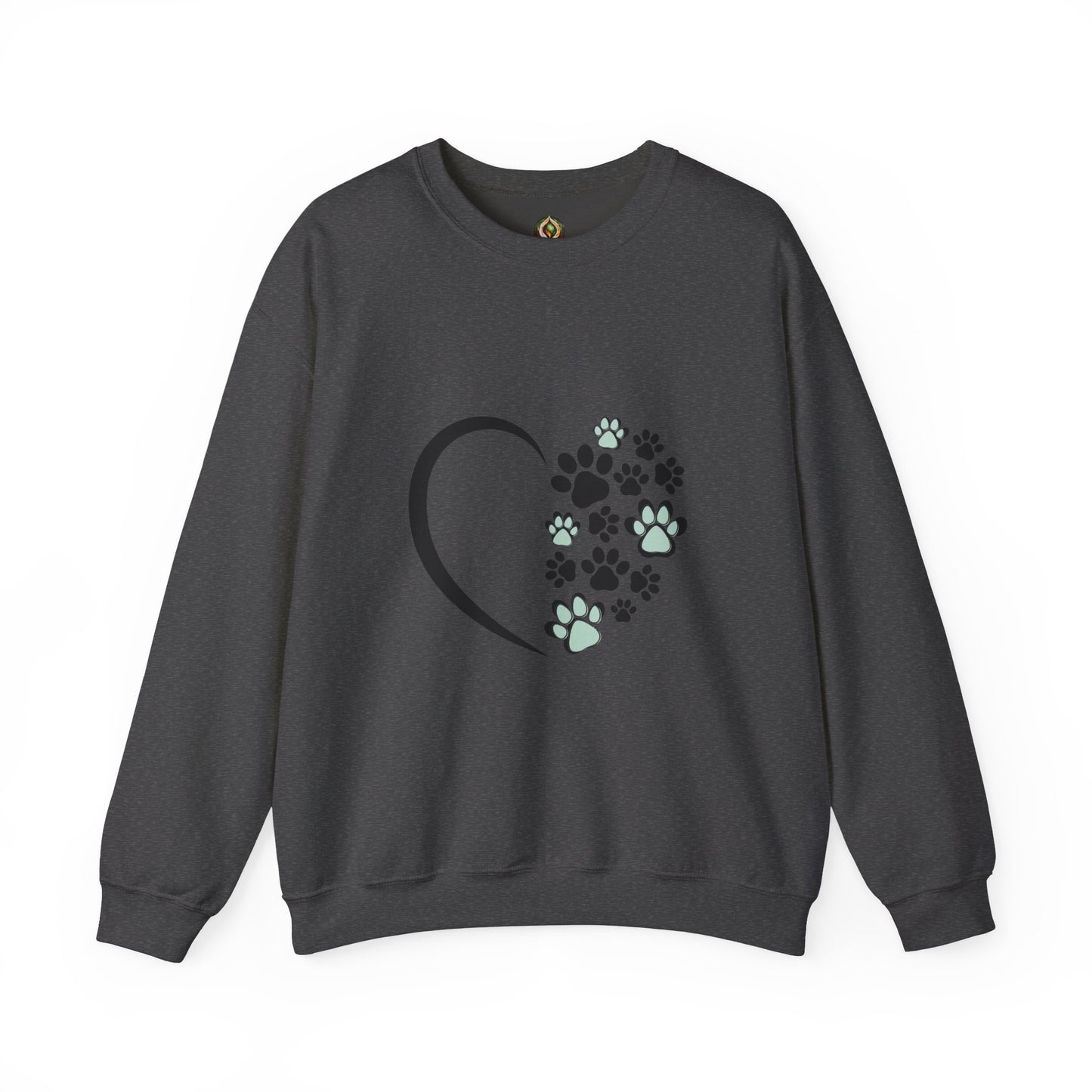 Heart & Paws Unisex Crewneck Sweatshirt – Teal & Black Paw Prints