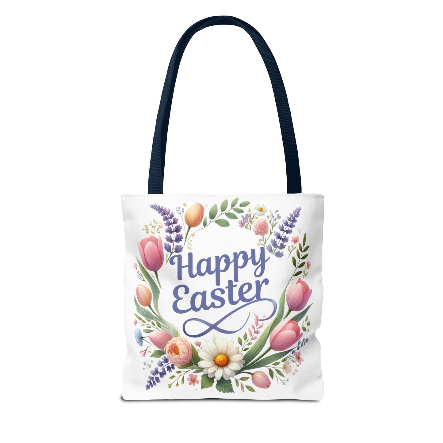 “Happy Easter” – Floral Wreath Tote Bag 🌸🐣👜