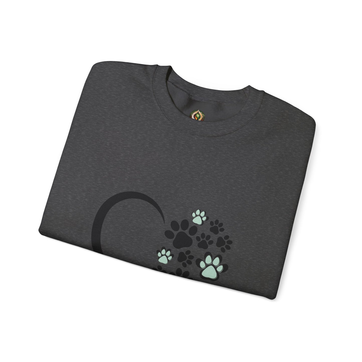 Heart & Paws Unisex Crewneck Sweatshirt – Teal & Black Paw Prints
