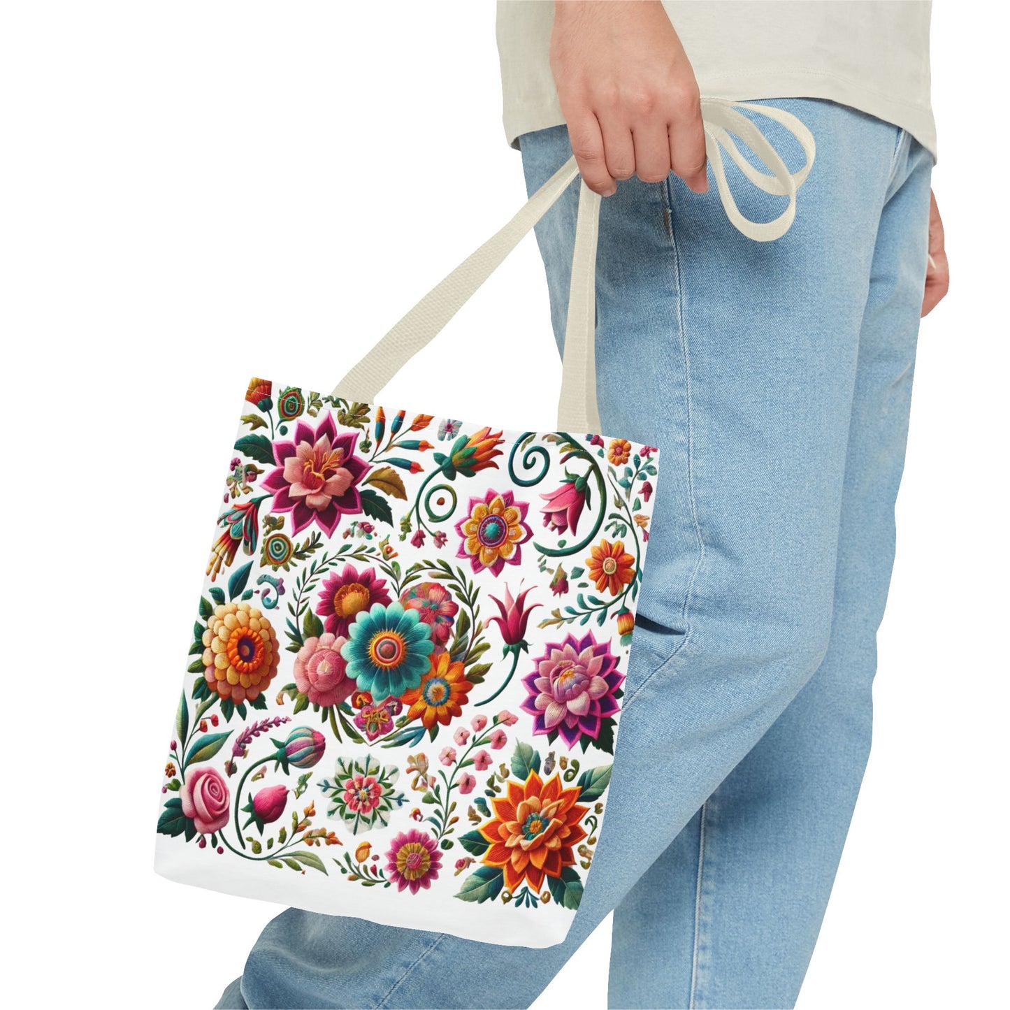 Vibrant Blooms Floral Embroidered-Style Tote Bag ๐ธ ๐ฟ