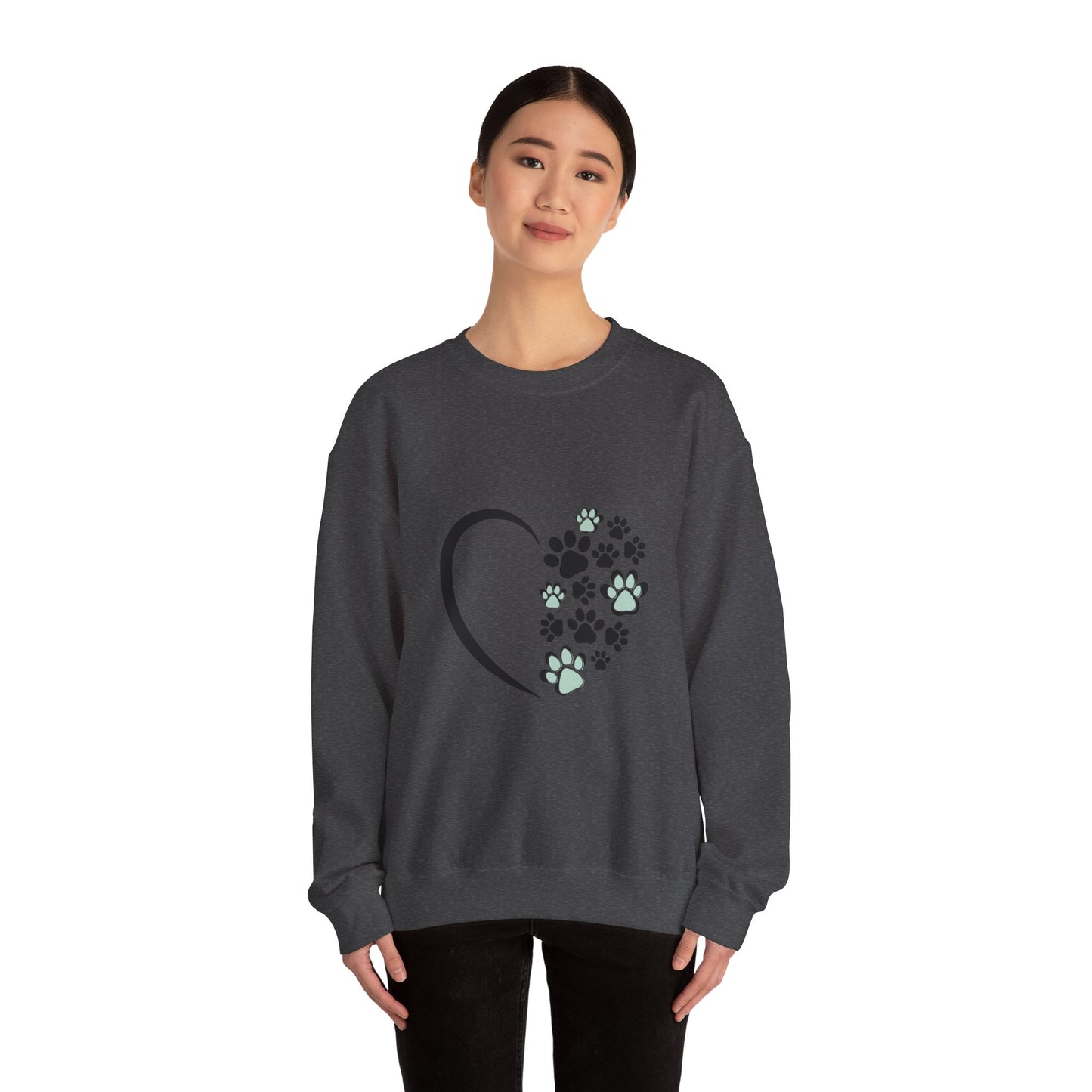 Heart & Paws Unisex Crewneck Sweatshirt – Teal & Black Paw Prints