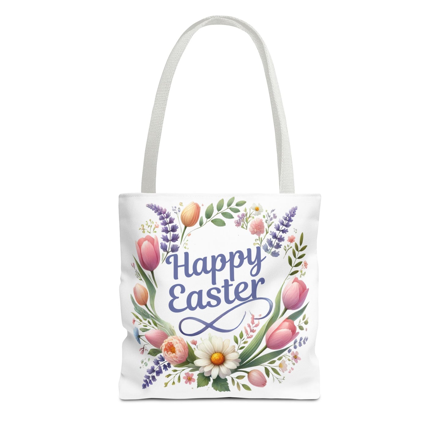 “Happy Easter” – Floral Wreath Tote Bag 🌸🐣👜