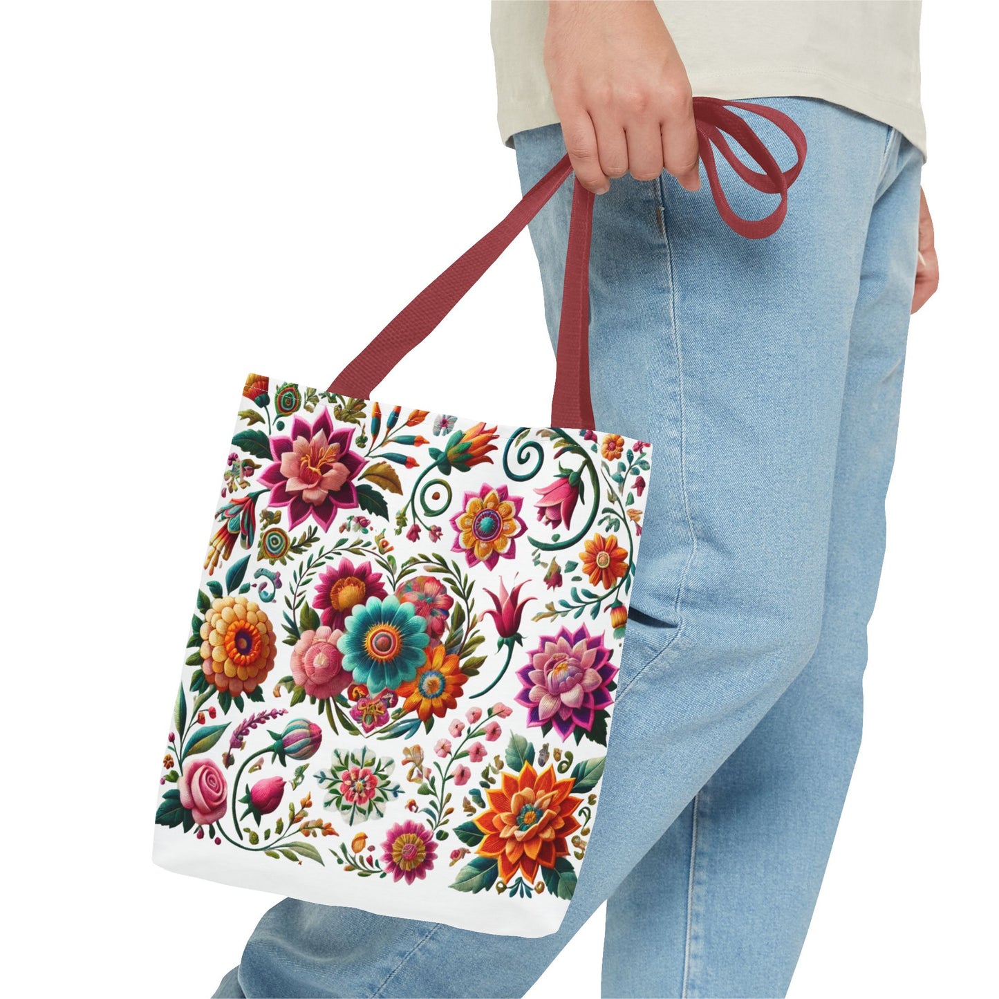 Vibrant Blooms Floral Embroidered-Style Tote Bag ๐ธ ๐ฟ