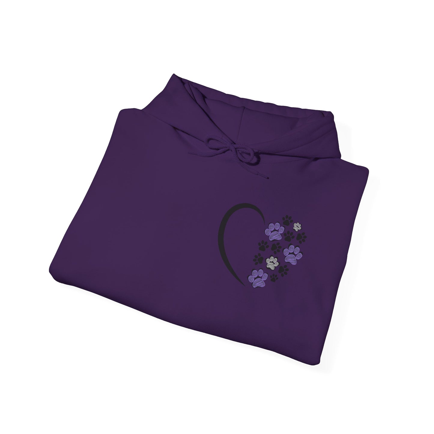 Heart & Paws Unisex Hoodie – Purple & Black Paw Prints