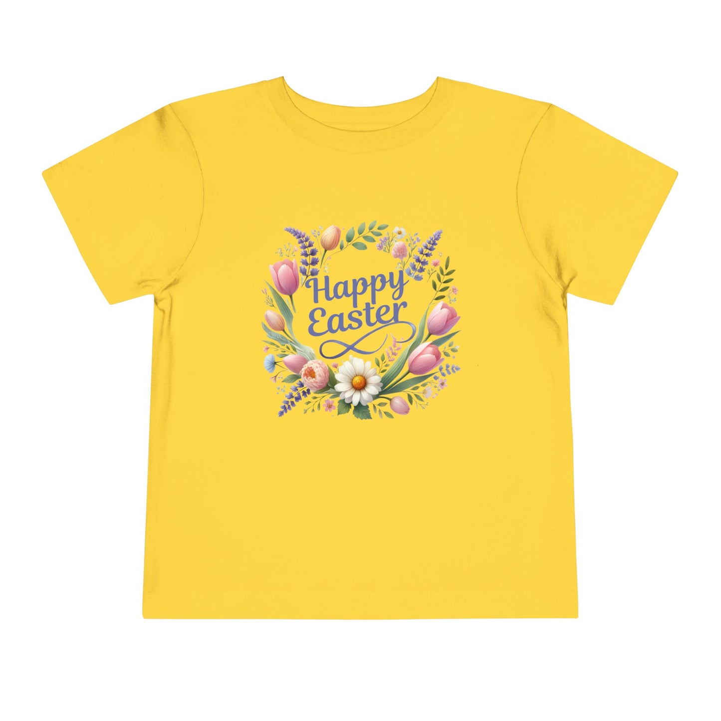 “Happy Easter” – Toddler Floral Wreath Tee 🌸🐣
