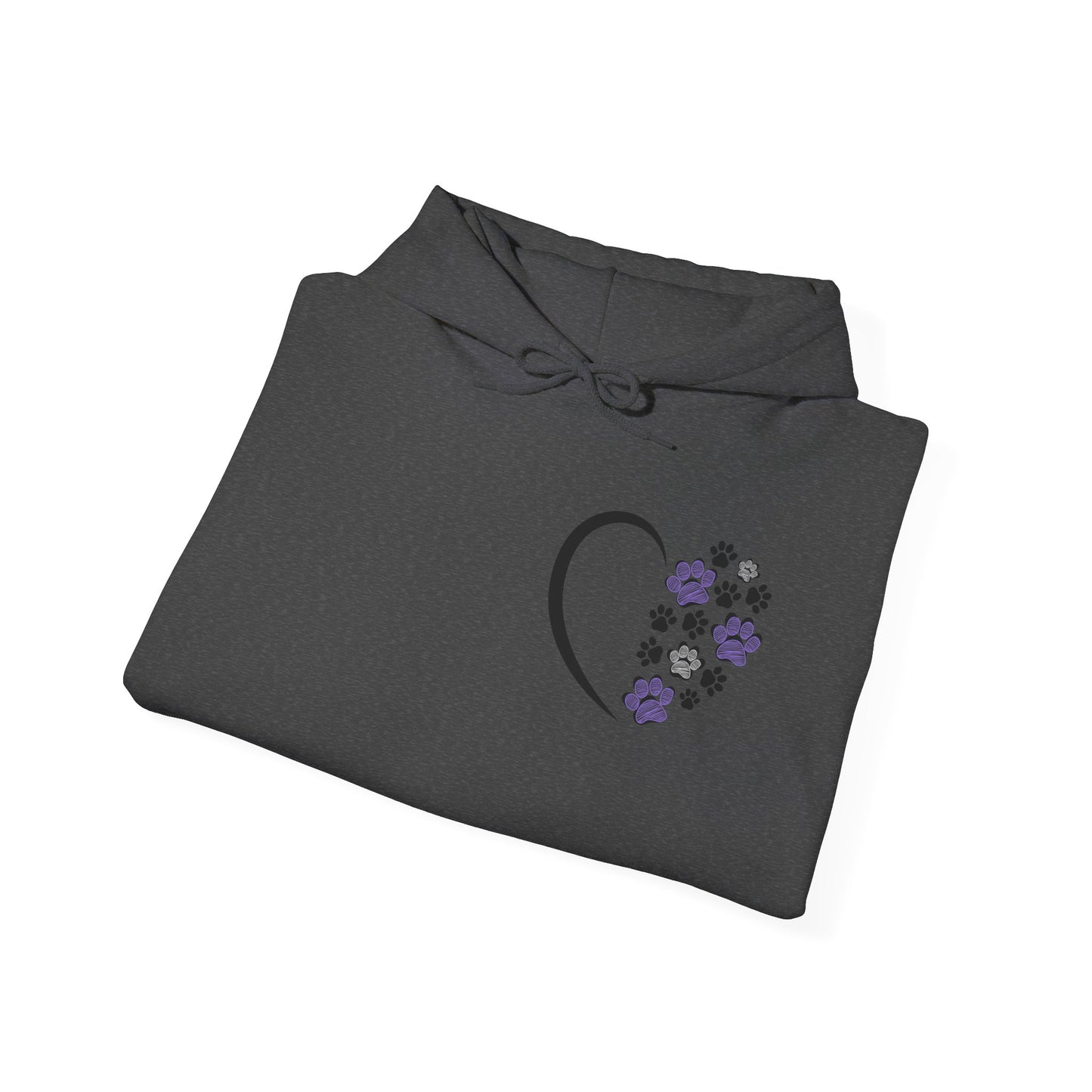 Heart & Paws Unisex Hoodie – Purple & Black Paw Prints