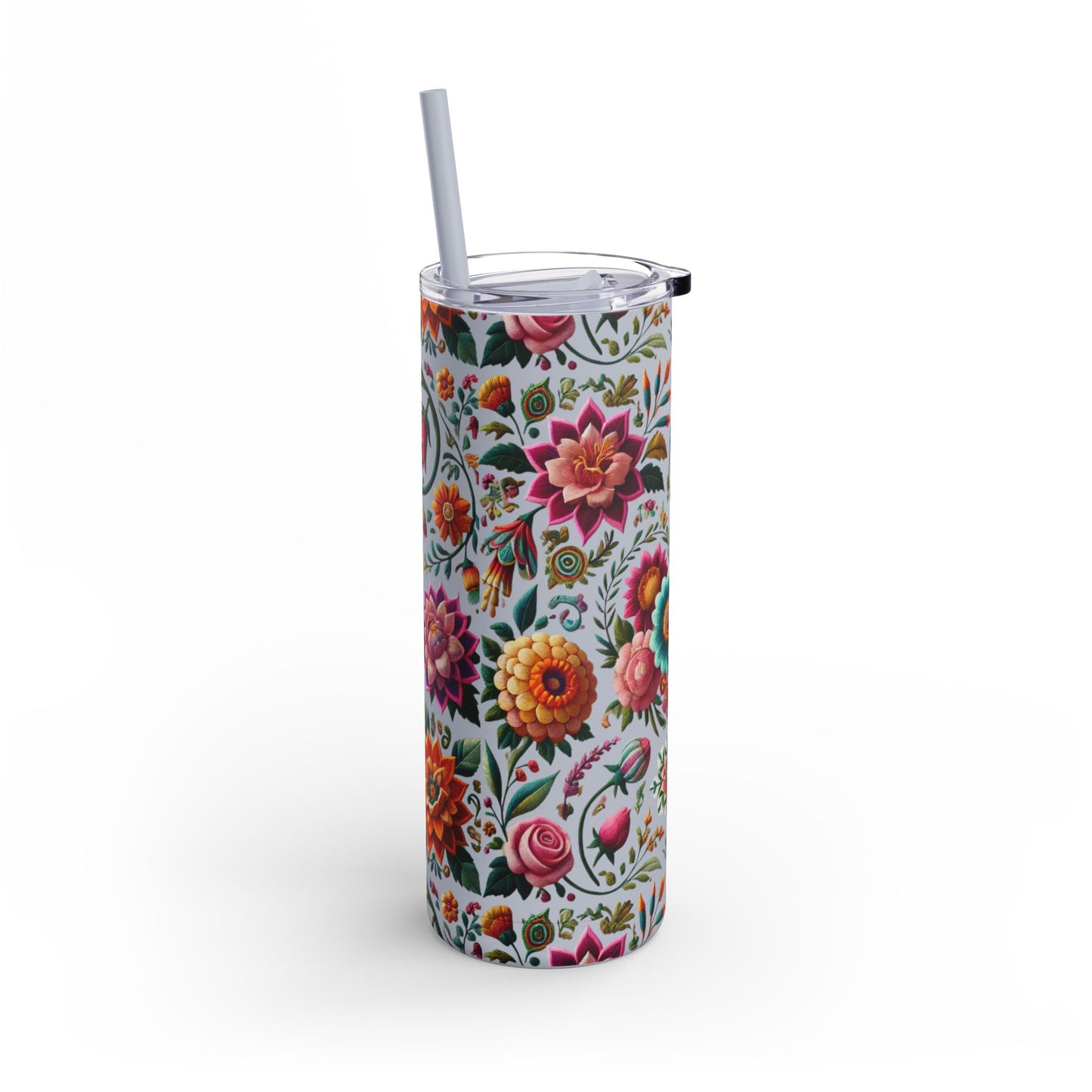 Vibrant Blooms ๐ธ Embroidered-Style Skinny Tumbler (20oz)