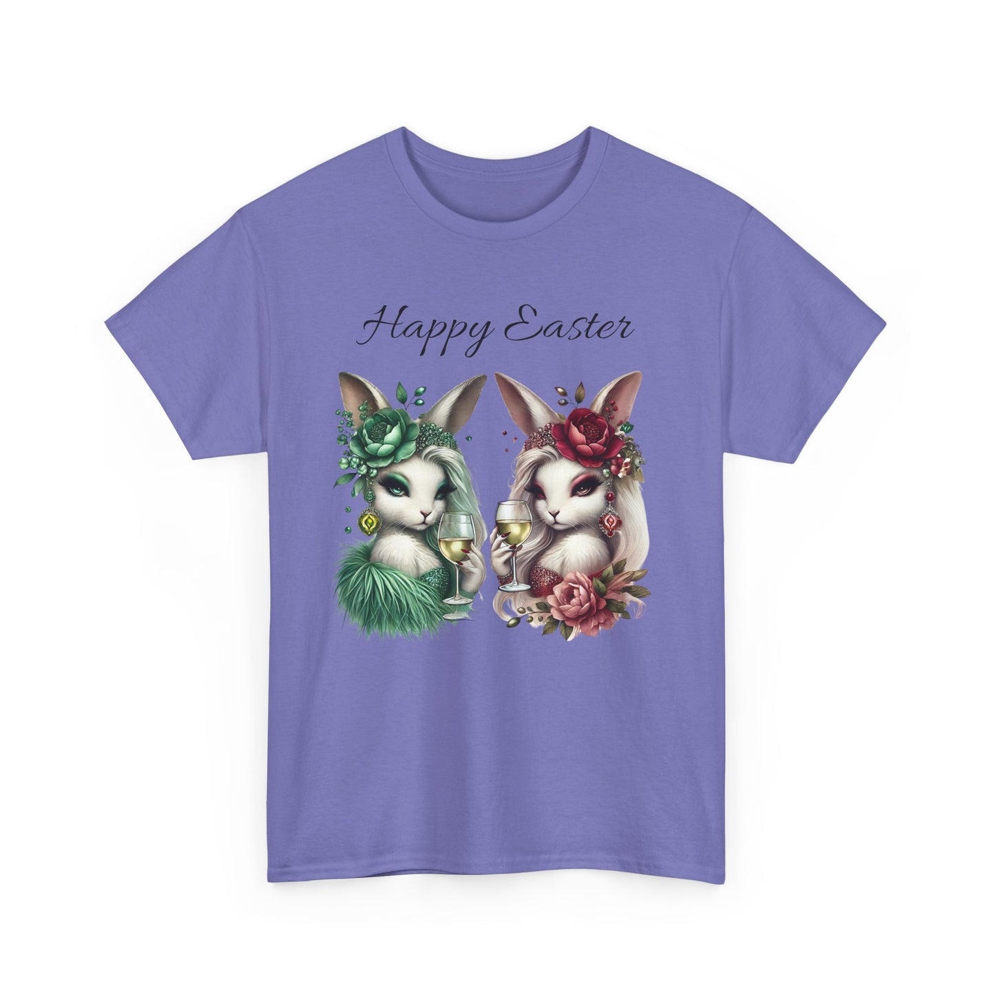 “Happy Easter” – Glam Bunny Duo Unisex Tee 🐰🍷🌿