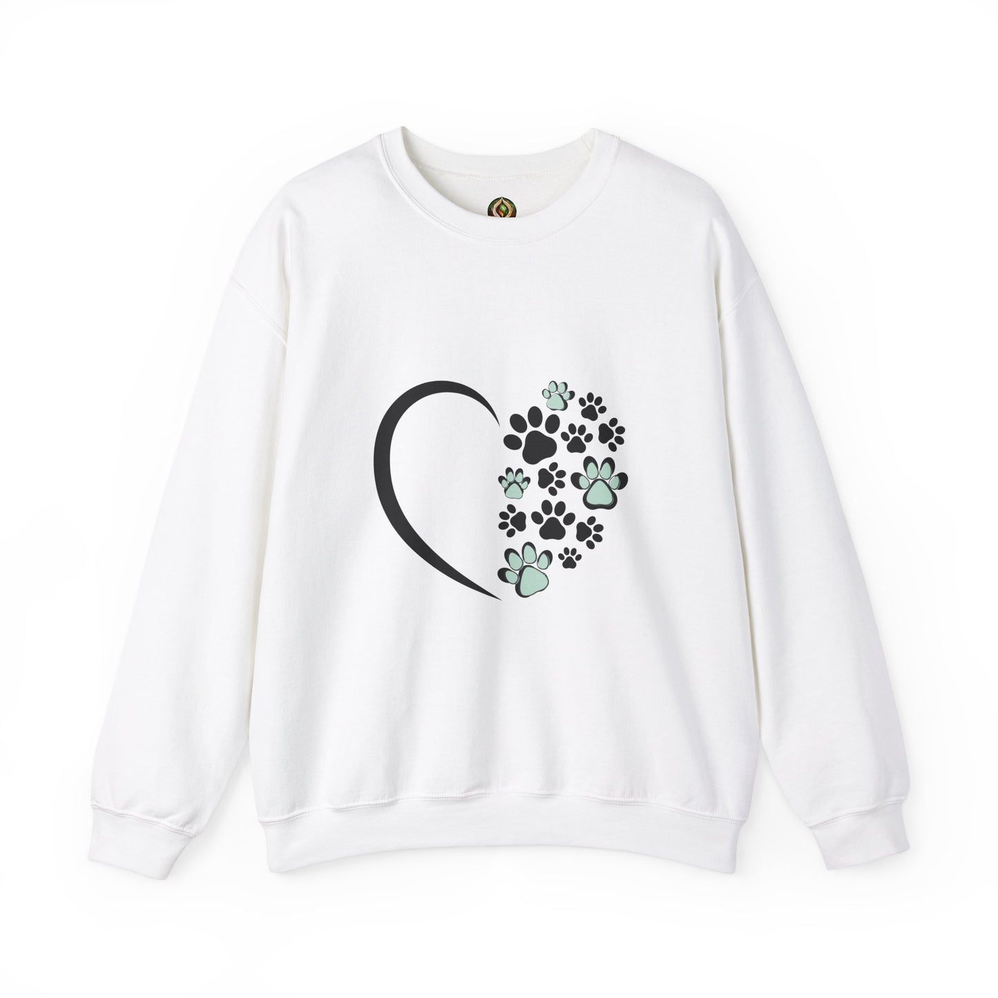 Heart & Paws Unisex Crewneck Sweatshirt – Teal & Black Paw Prints