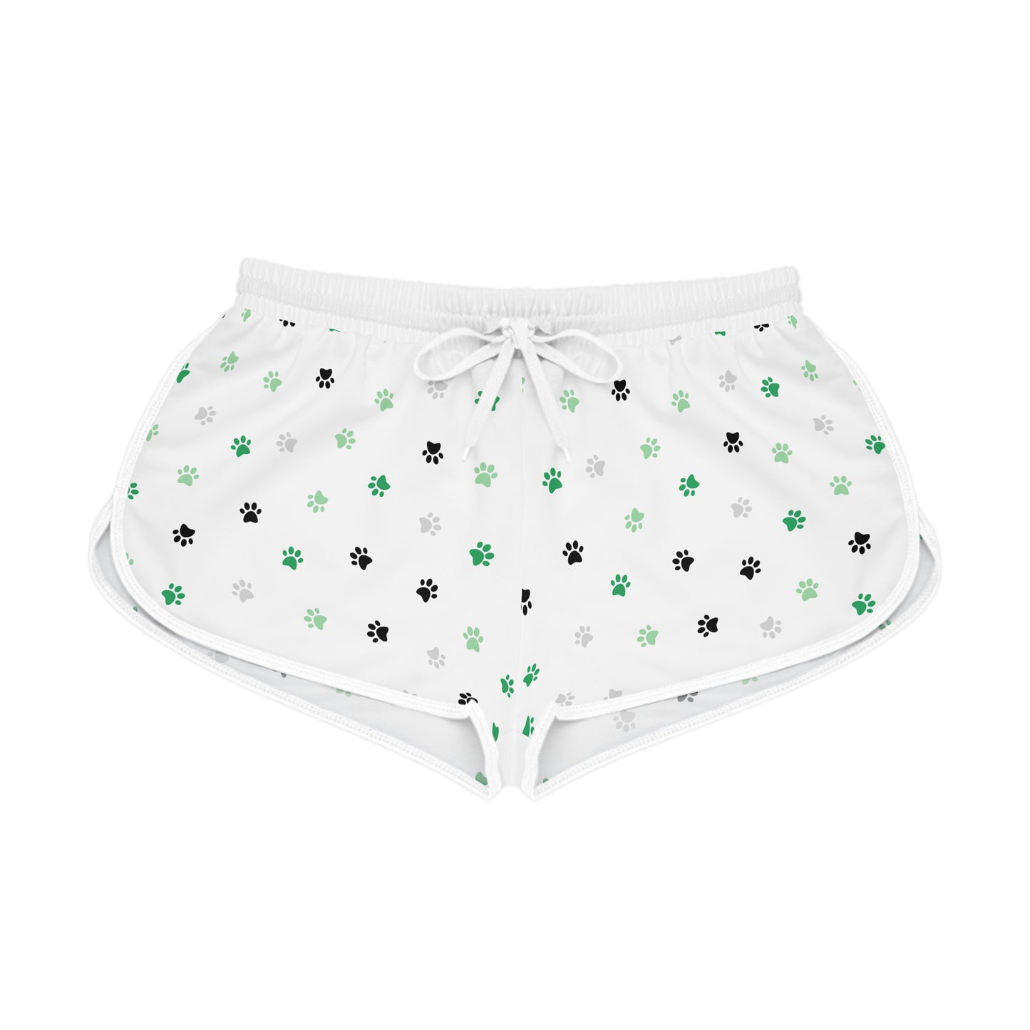 Pawfectly Lucky Relaxed Shorts – Green, Black & White Paw Print