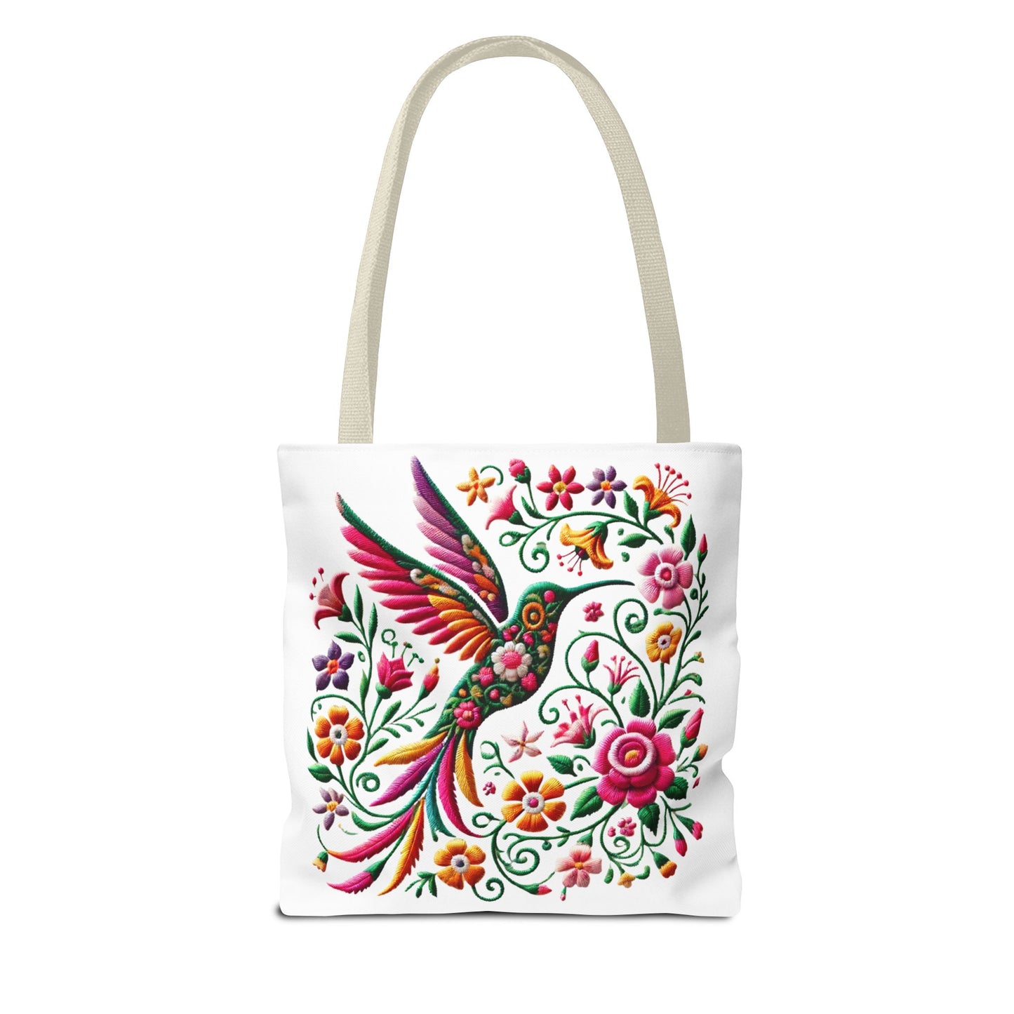 Hummingbird & Floral Embroidered-Style Tote Bag 🌸✨