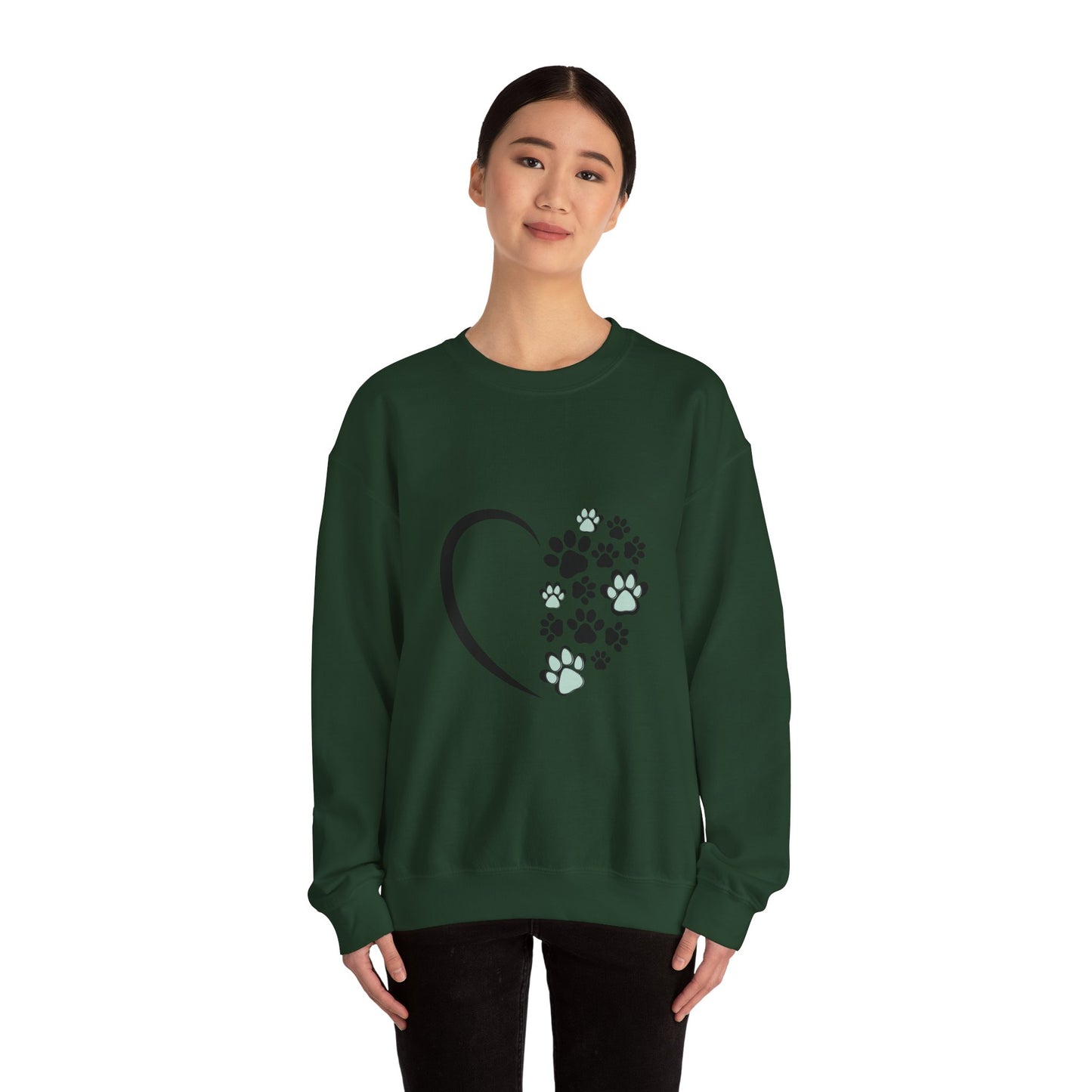 Heart & Paws Unisex Crewneck Sweatshirt – Teal & Black Paw Prints