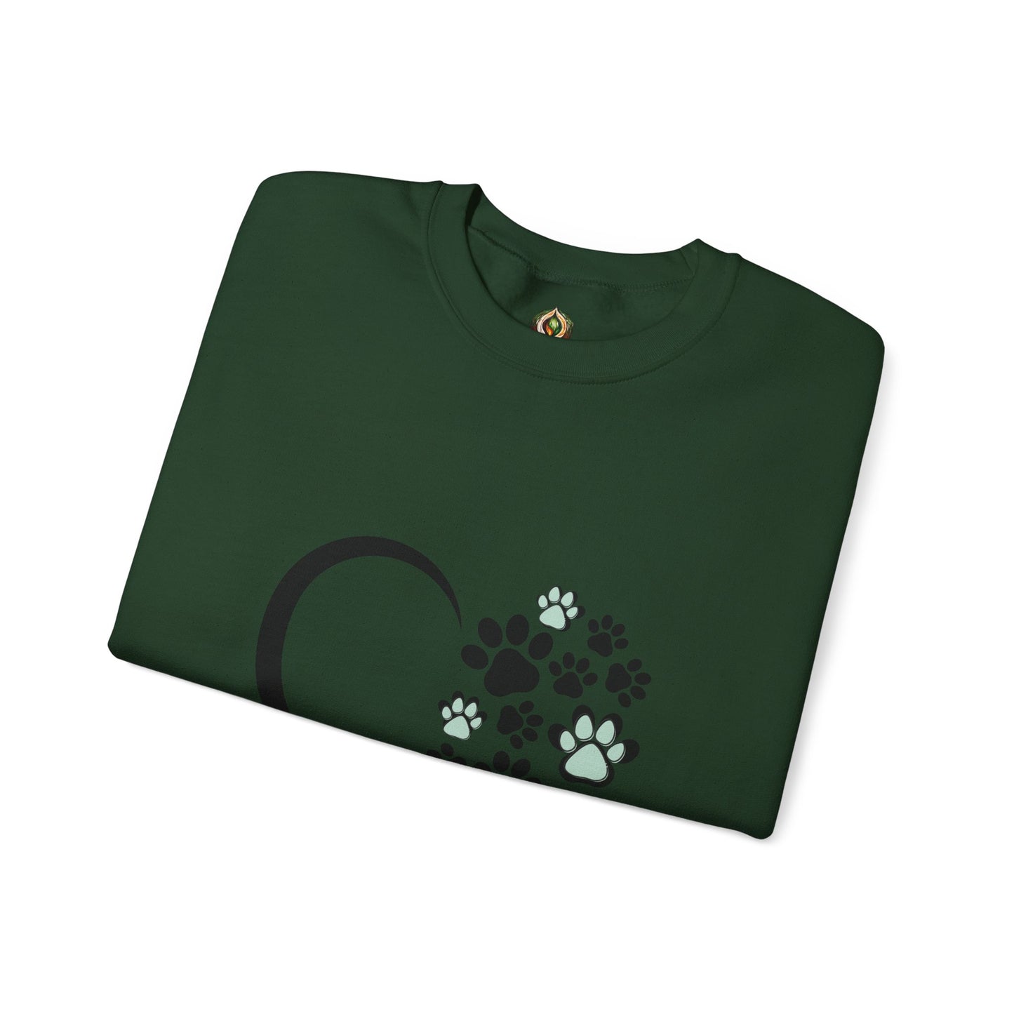 Heart & Paws Unisex Crewneck Sweatshirt – Teal & Black Paw Prints