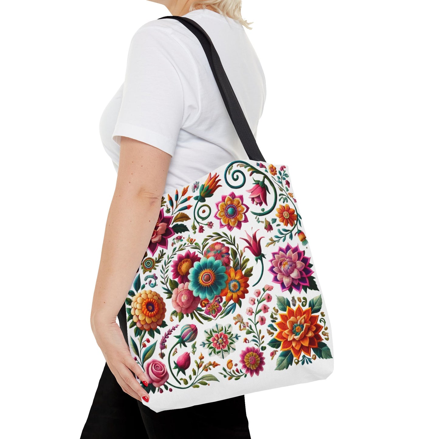 Vibrant Blooms Floral Embroidered-Style Tote Bag ๐ธ ๐ฟ