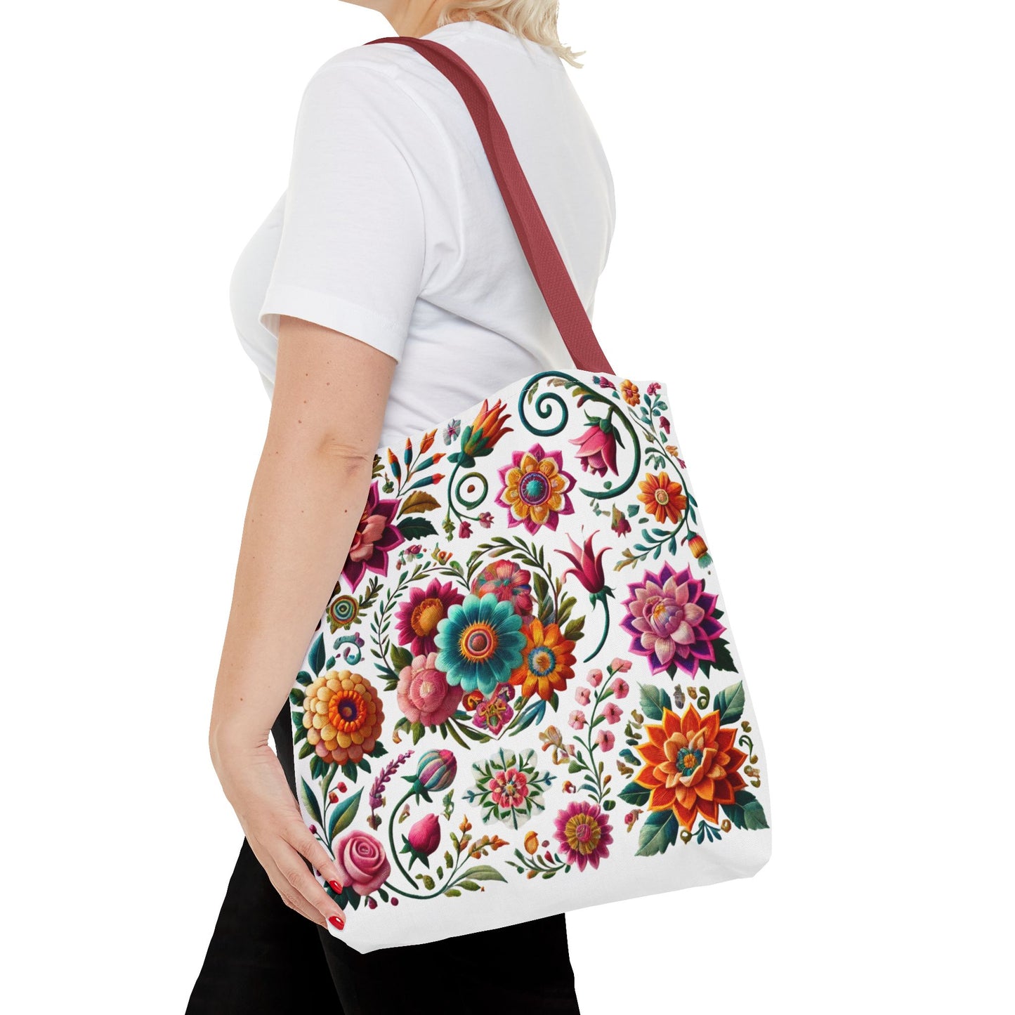 Vibrant Blooms Floral Embroidered-Style Tote Bag ๐ธ ๐ฟ