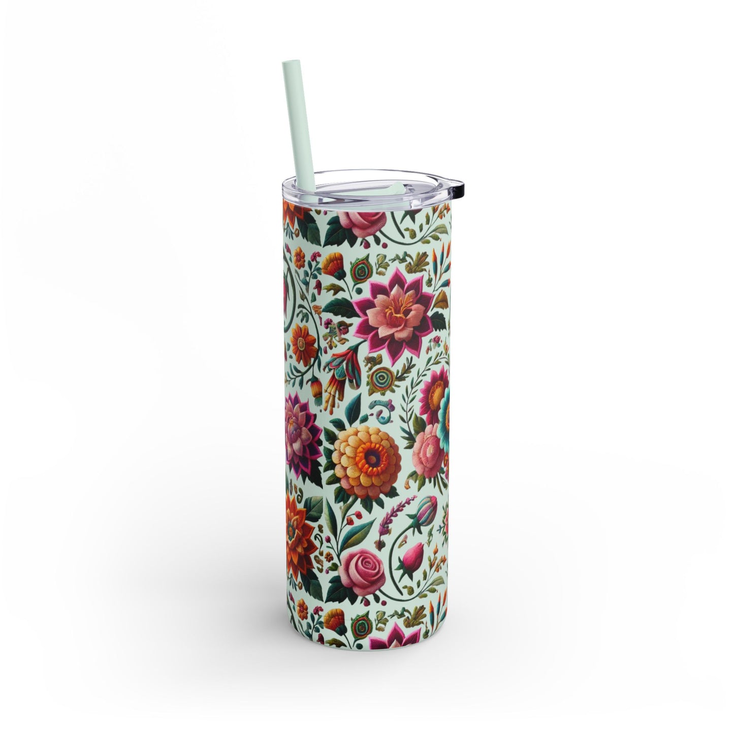 Vibrant Blooms ๐ธ Embroidered-Style Skinny Tumbler (20oz)