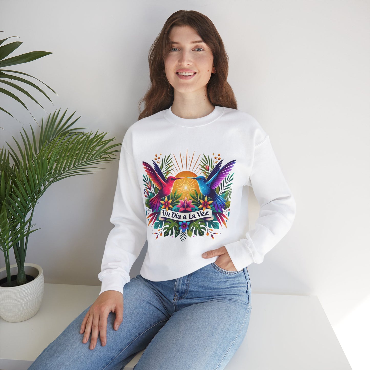 "Un Día a La Vez" Tropical Sunrise Crewneck Sweatshirt