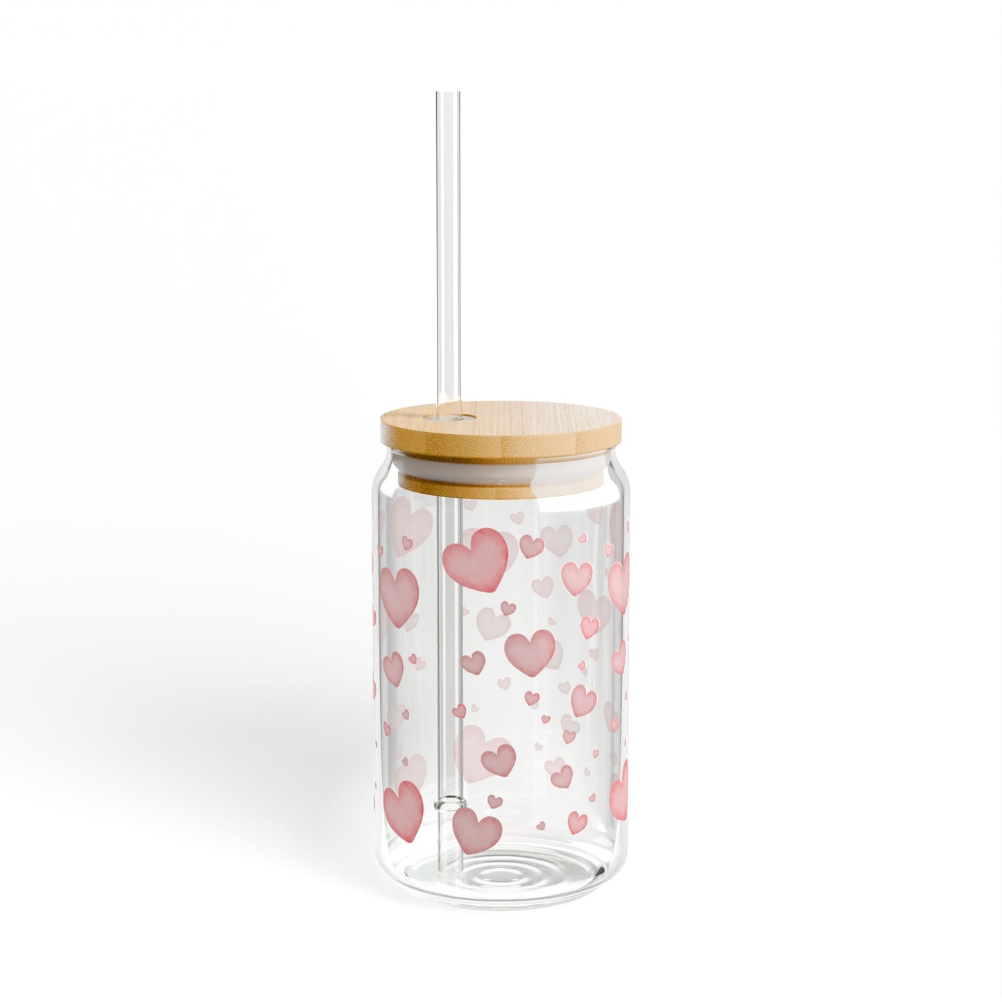 "Blush Hearts" Glass Sipper with Bamboo Lid (16oz)