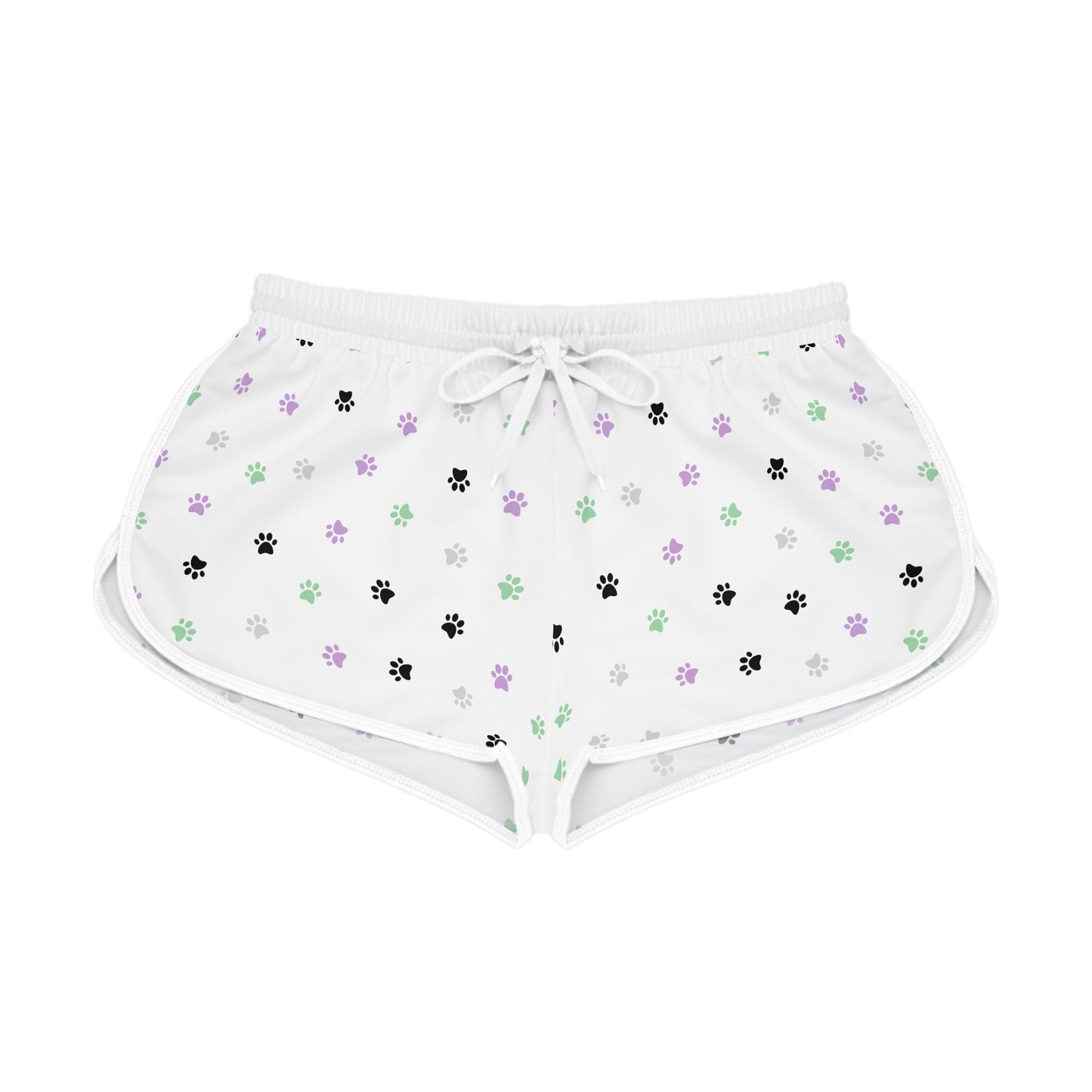 Pawfectly Playful Relaxed Shorts – Green, Purple & Black Paw Print