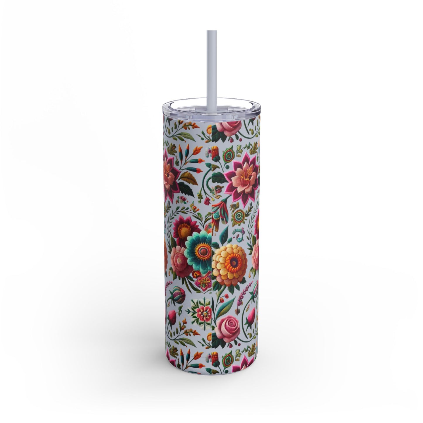 Vibrant Blooms ๐ธ Embroidered-Style Skinny Tumbler (20oz)