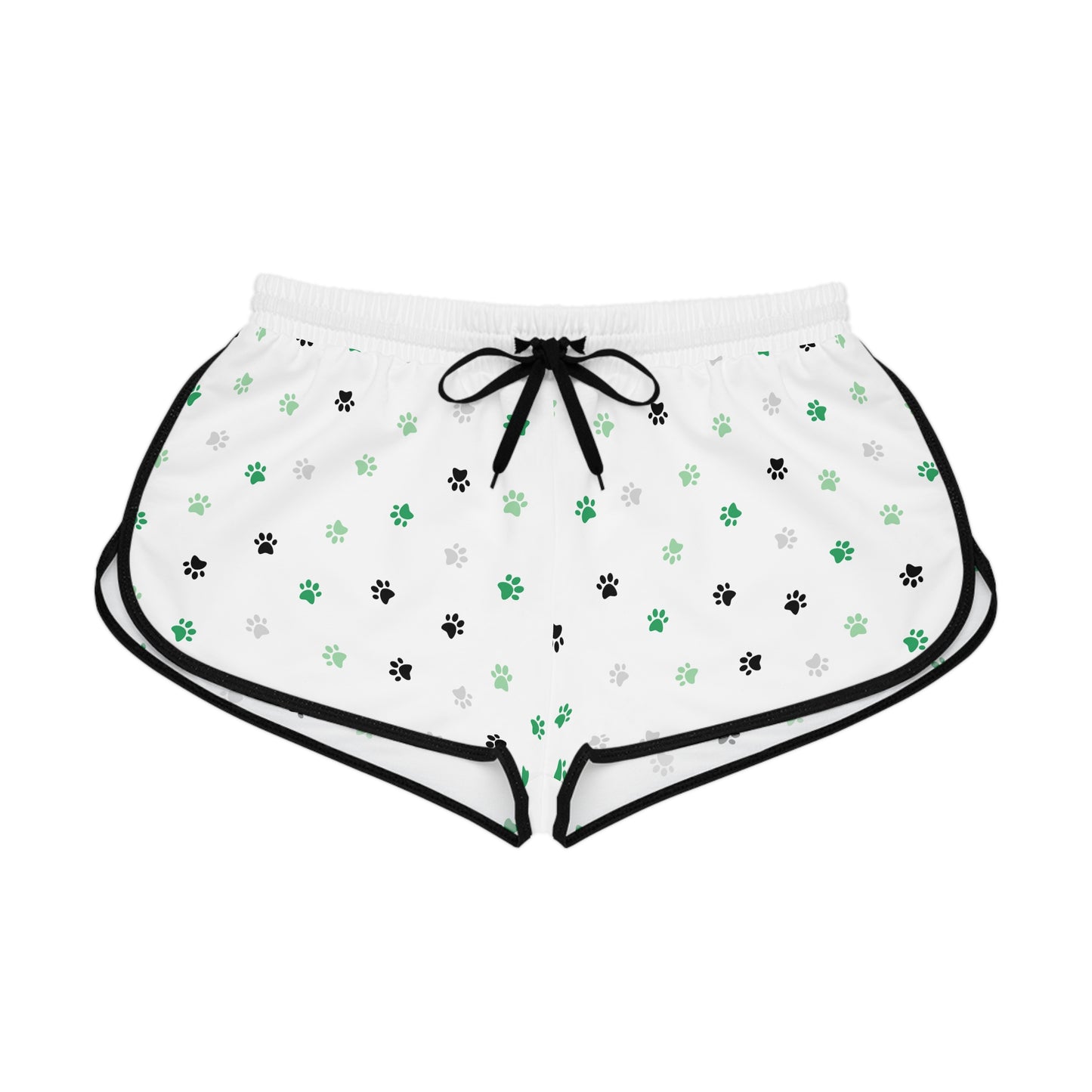 Pawfectly Lucky Relaxed Shorts – Green, Black & White Paw Print