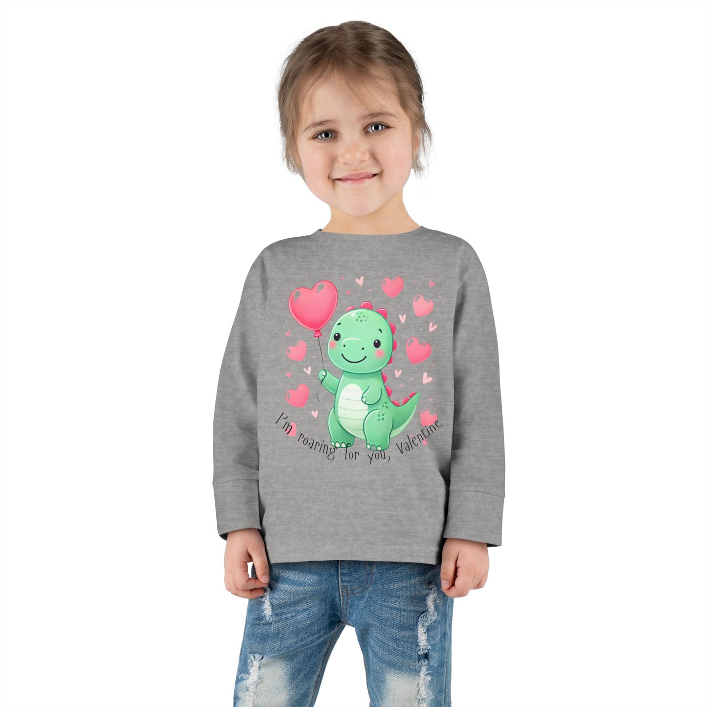"I'm Roaring for You, Valentine" Toddler Long Sleeve Tee