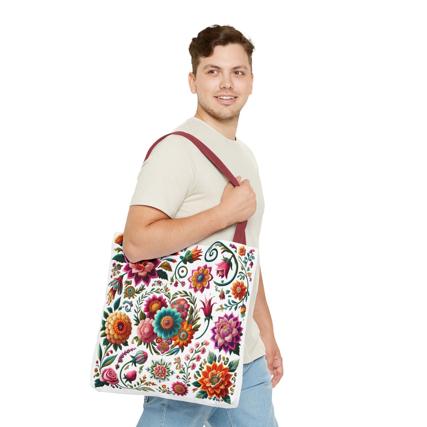 Vibrant Blooms Floral Embroidered-Style Tote Bag ๐ธ ๐ฟ