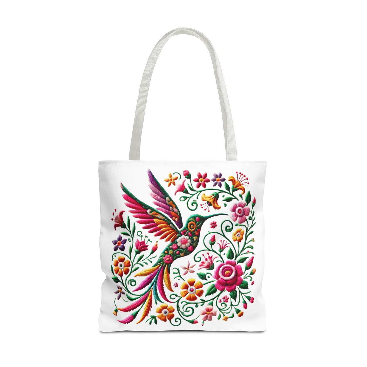 Hummingbird & Floral Embroidered-Style Tote Bag 🌸✨