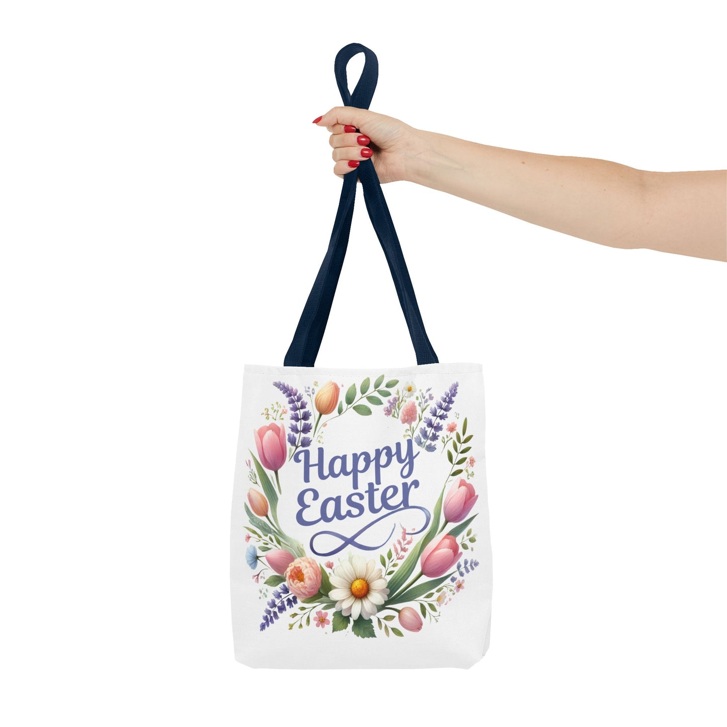 “Happy Easter” – Floral Wreath Tote Bag 🌸🐣👜