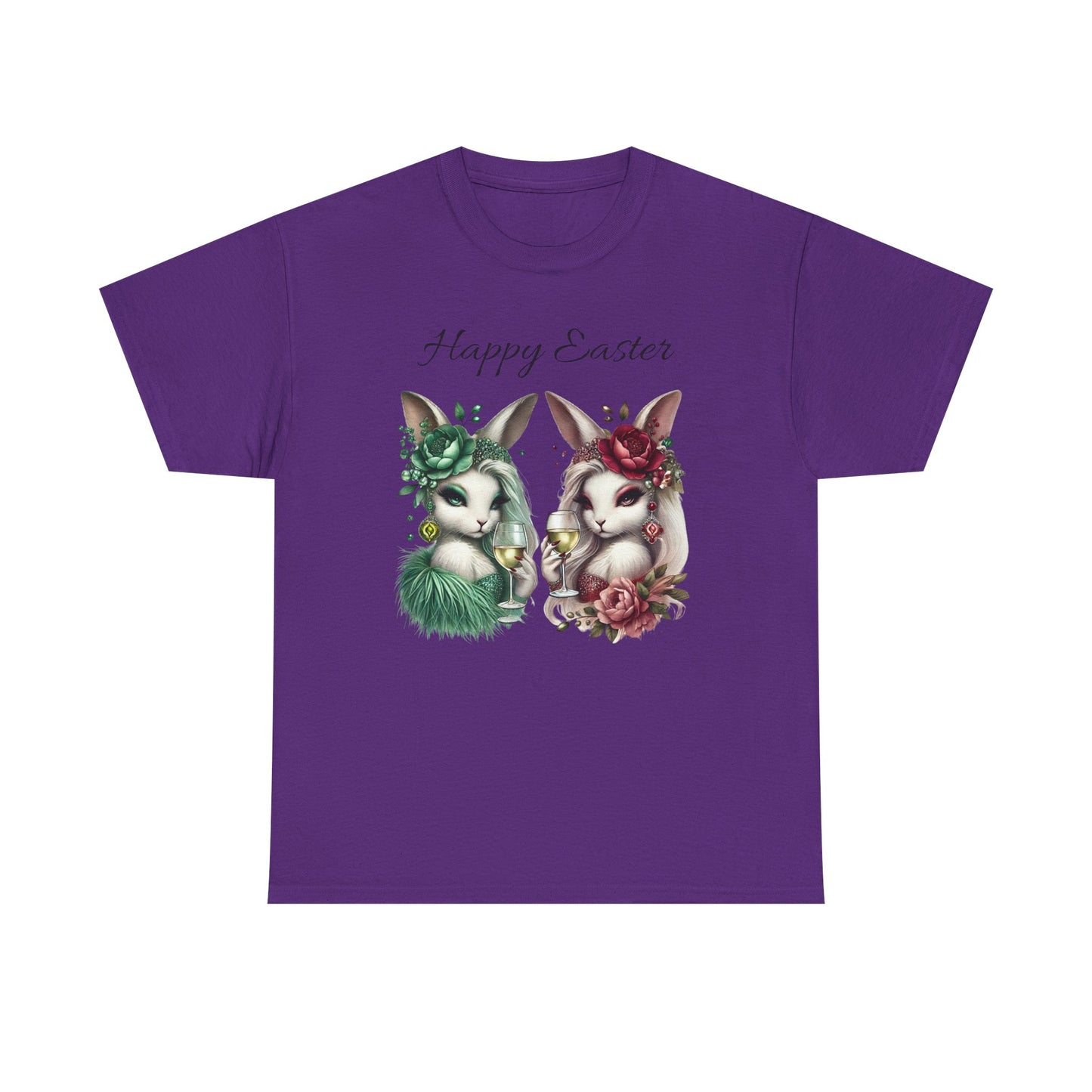 “Happy Easter” – Glam Bunny Duo Unisex Tee 🐰🍷🌿
