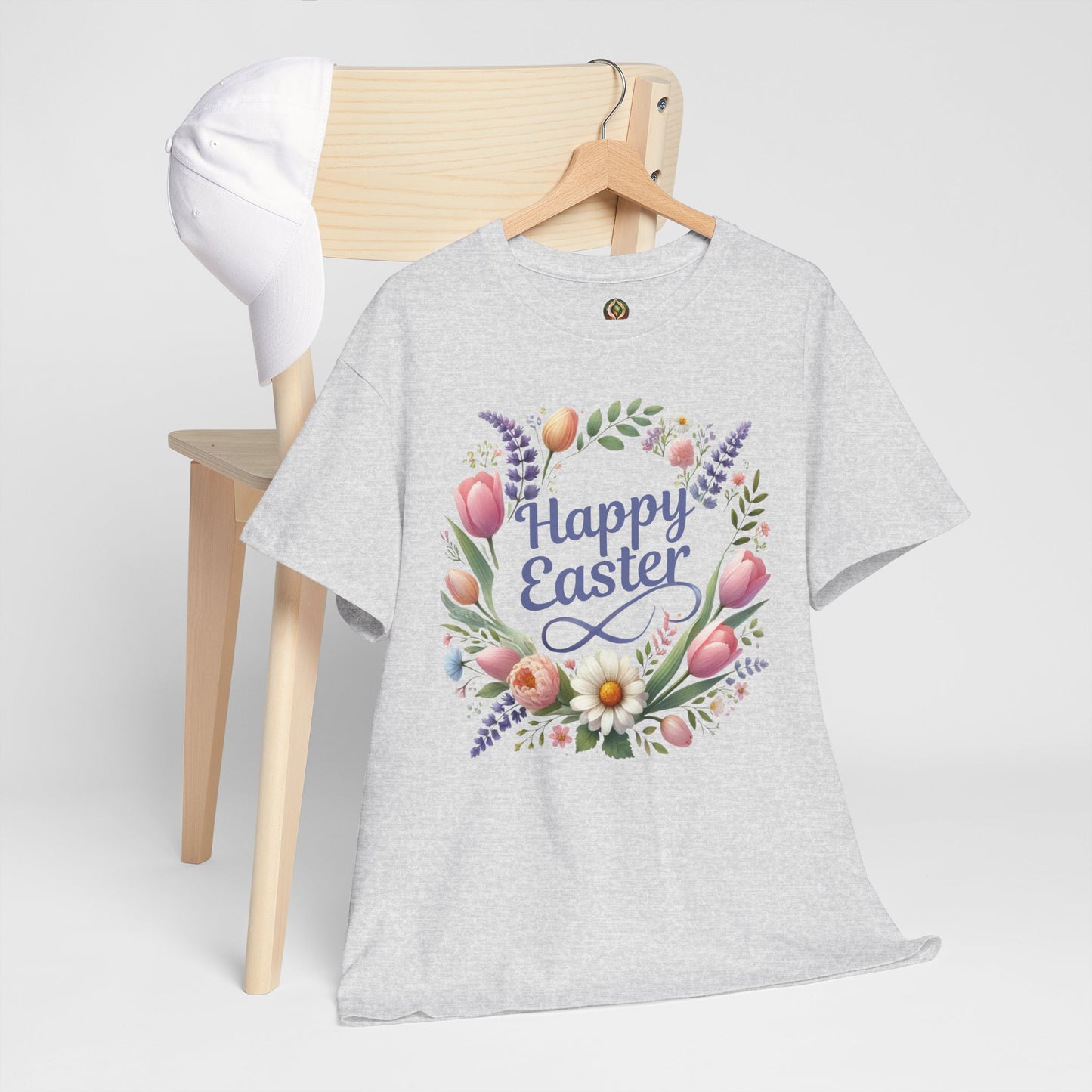 “Happy Easter” – Floral Wreath Unisex Tee 🌸🌿