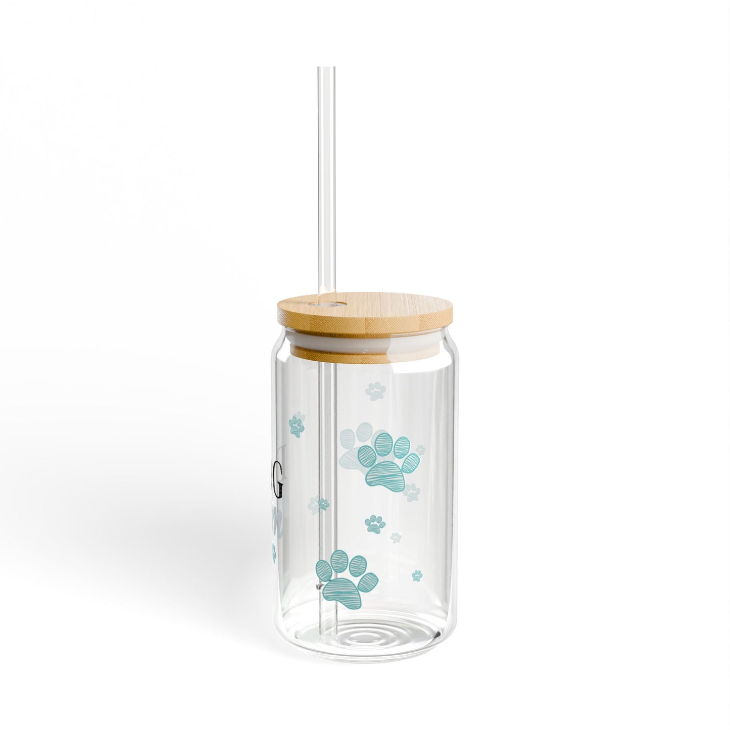 "Dog Mom" Glass Sipper with Bamboo Lid (16oz)