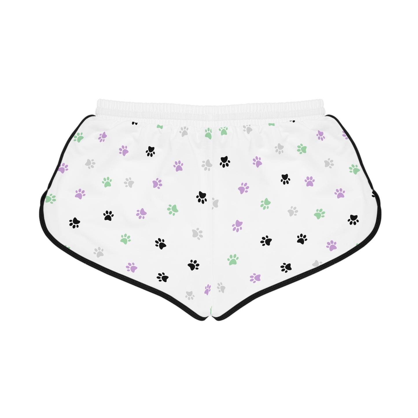 Pawfectly Playful Relaxed Shorts – Green, Purple & Black Paw Print