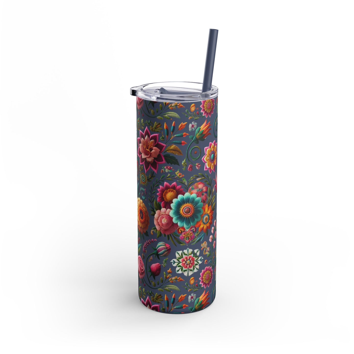 Vibrant Blooms ๐ธ Embroidered-Style Skinny Tumbler (20oz)