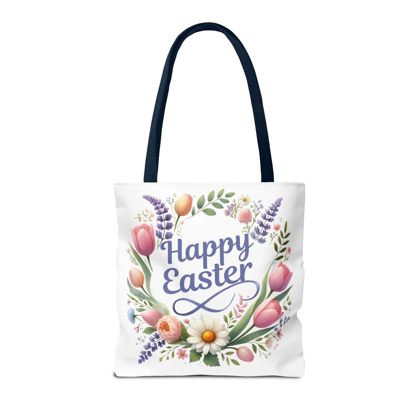 “Happy Easter” – Floral Wreath Tote Bag 🌸🐣👜